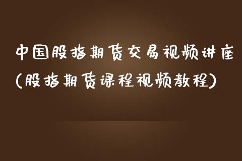 中国股指期货交易视频讲座(股指期货课程视频教程)