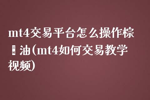 mt4交易平台怎么操作棕榈油(mt4如何交易教学视频)