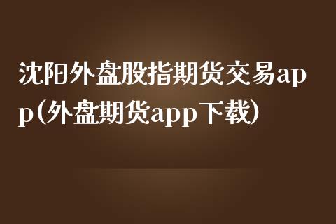 沈阳外盘股指期货交易app(外盘期货app下载)