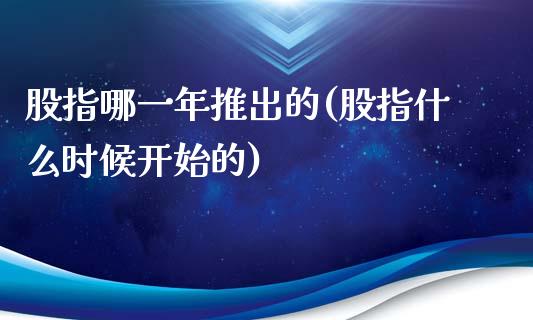 股指哪一年推出的(股指什么时候开始的)