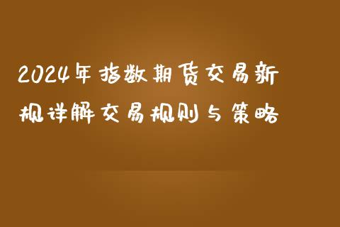 2024年指数期货交易新规详解交易规则与策略