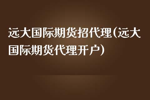 远大国际期货招代理(远大国际期货代理开户)