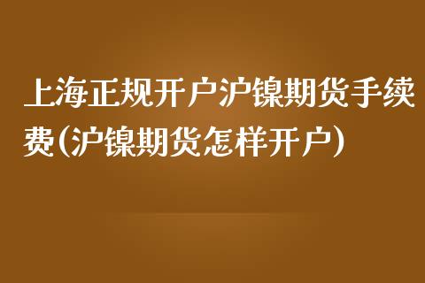 上海正规开户沪镍期货手续费(沪镍期货怎样开户)