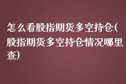 怎么看股指期货多空持仓(股指期货多空持仓情况哪里查)