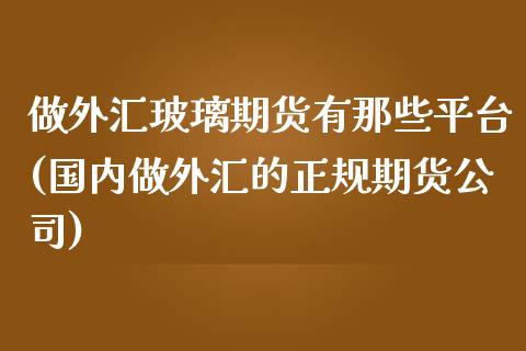 做外汇玻璃期货有那些平台(国内做外汇的正规期货公司)