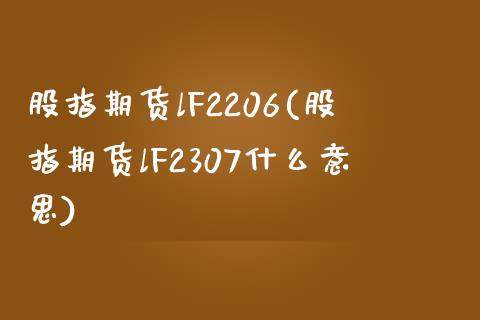 股指期货lF2206(股指期货lF2307什么意思)